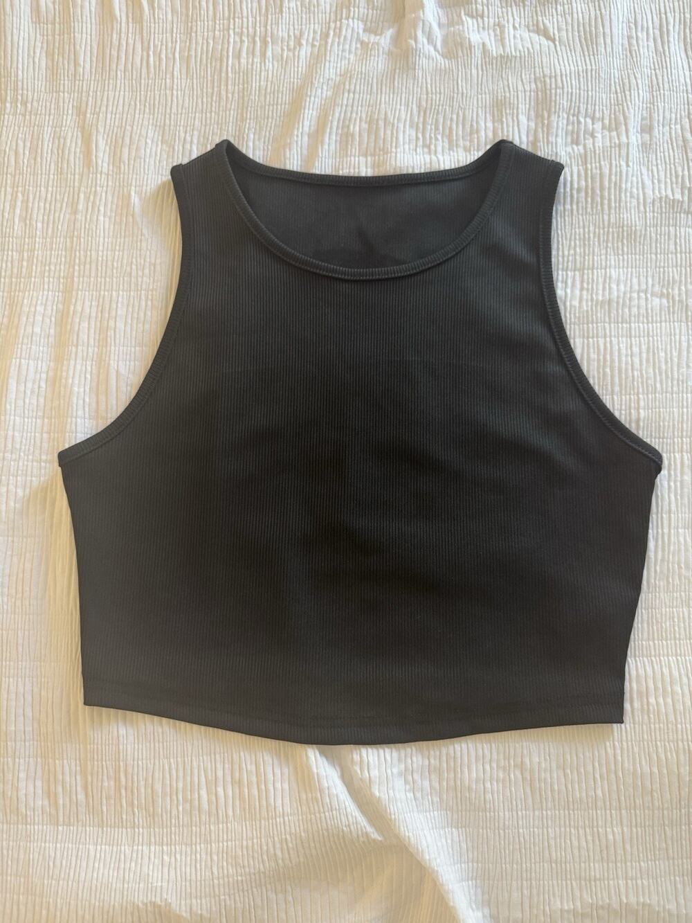 Black Crop Top Tank Ribbed Crewneck Clean Girl Old Money Minimalist Y2K